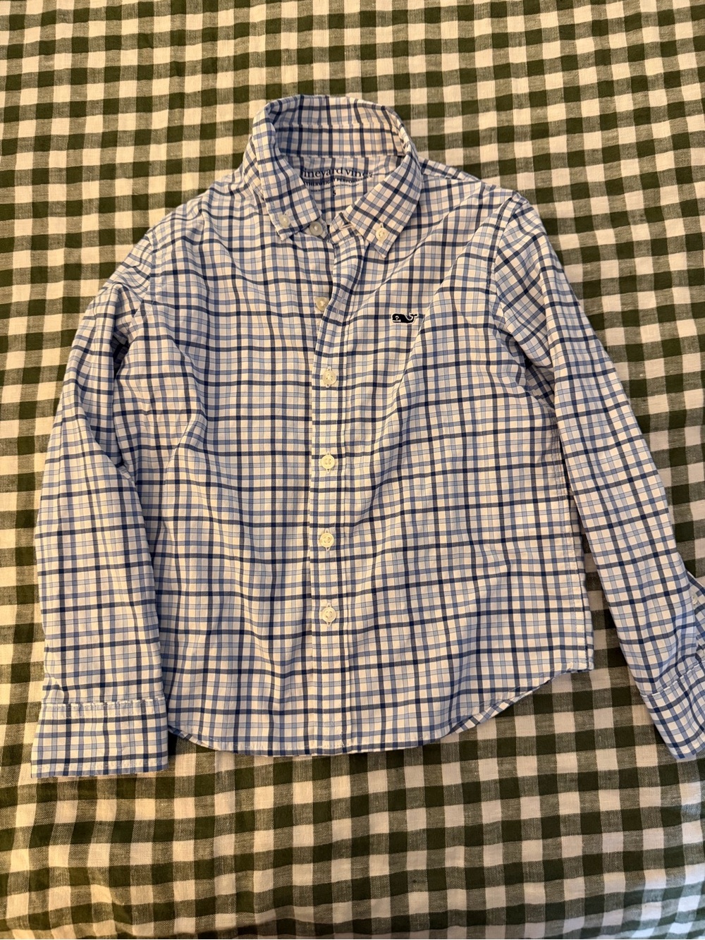 Vineyard Vines Boys Light Blue and White Check Button-Down Shirt